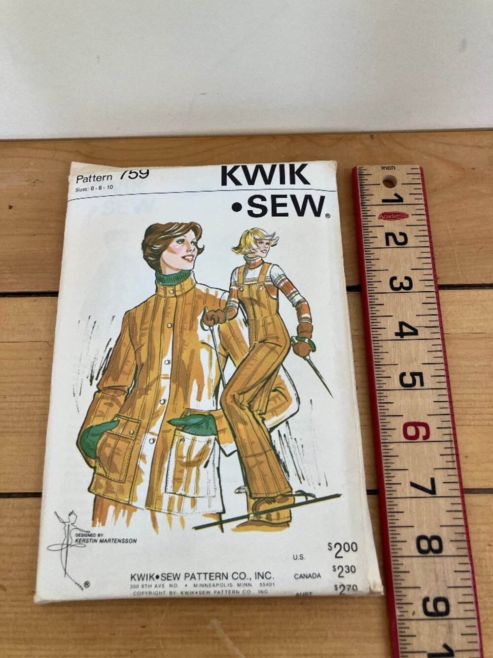 Ski Suit Kwik Sew Sewing Pattern 759 Snow Jacket Bib Pants Vintage Size 6-8-10